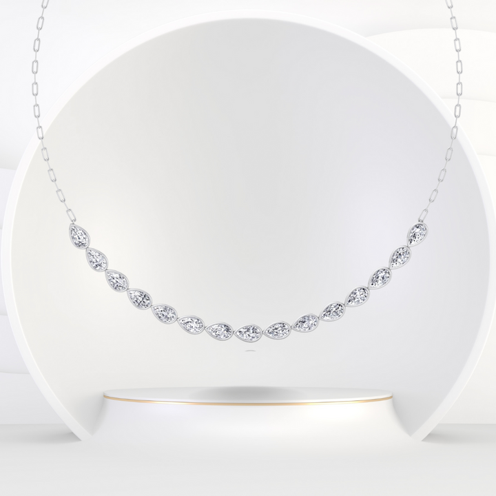 Paper Clip and Pear Shape Bezel Set Diamond Tennis Necklace