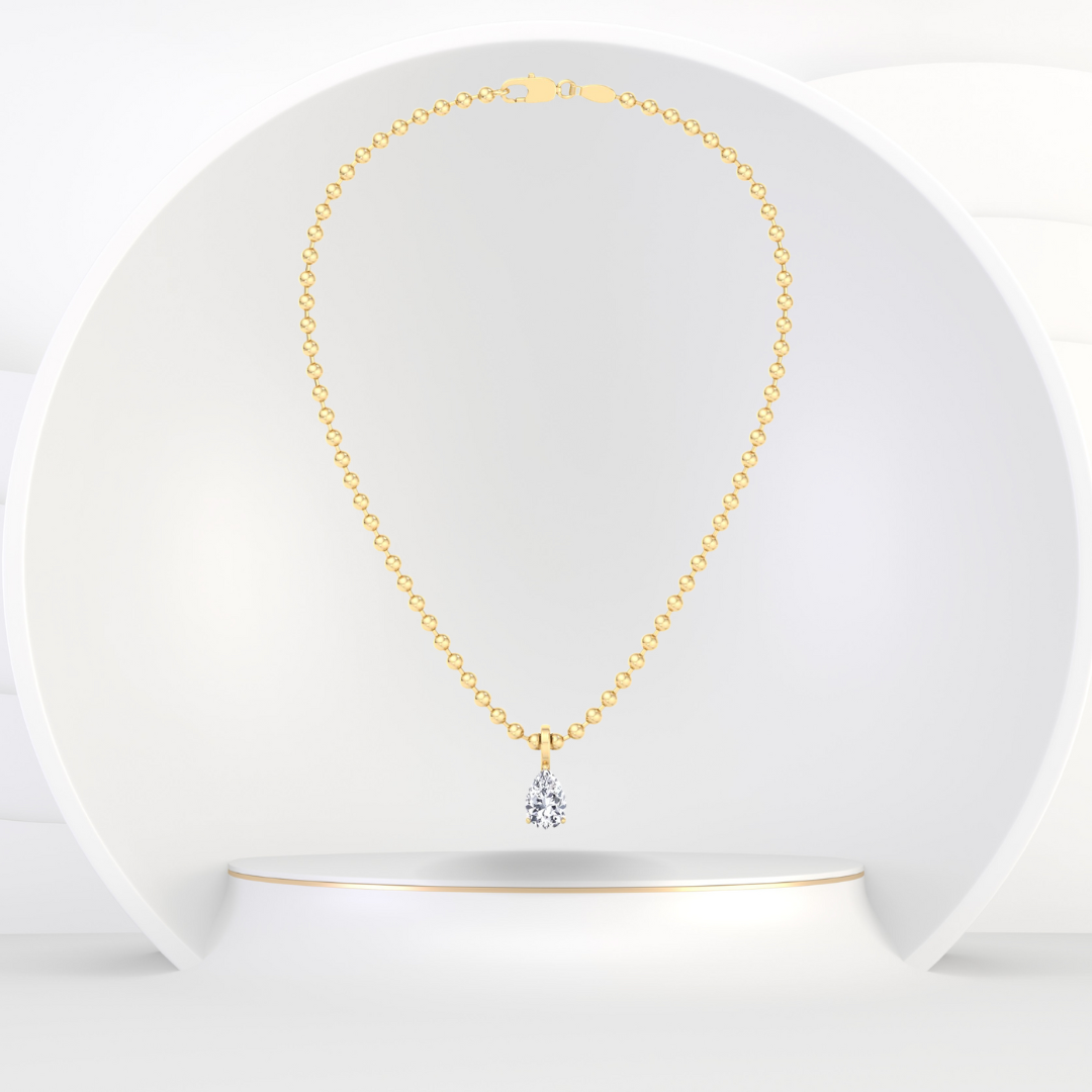 Natural Diamond Beaded Necklace with Pear Pendant