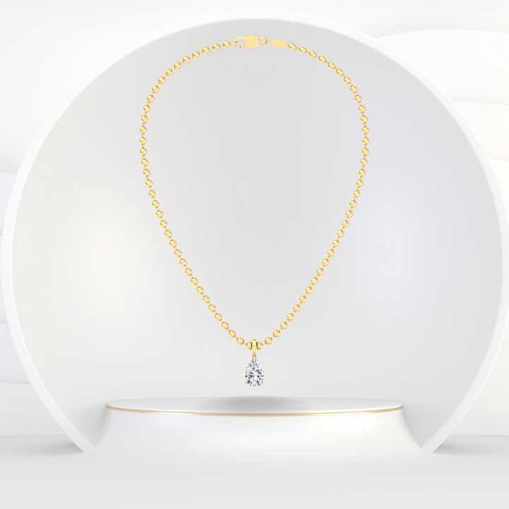 Natural Diamond Beaded Necklace with Pear Pendant