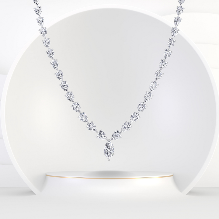 Pear Shape Natural Diamond Tennis Necklace 14K Solid Gold