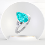Pear Shape Natural Paraiba Tourmaline Ring with Pear Sidestones
