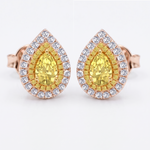 Pear Shape Natural Fancy Yellow Diamond Halo Studs RG 2