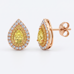 Pear Shape Natural Fancy Yellow Diamond Halo Studs RG