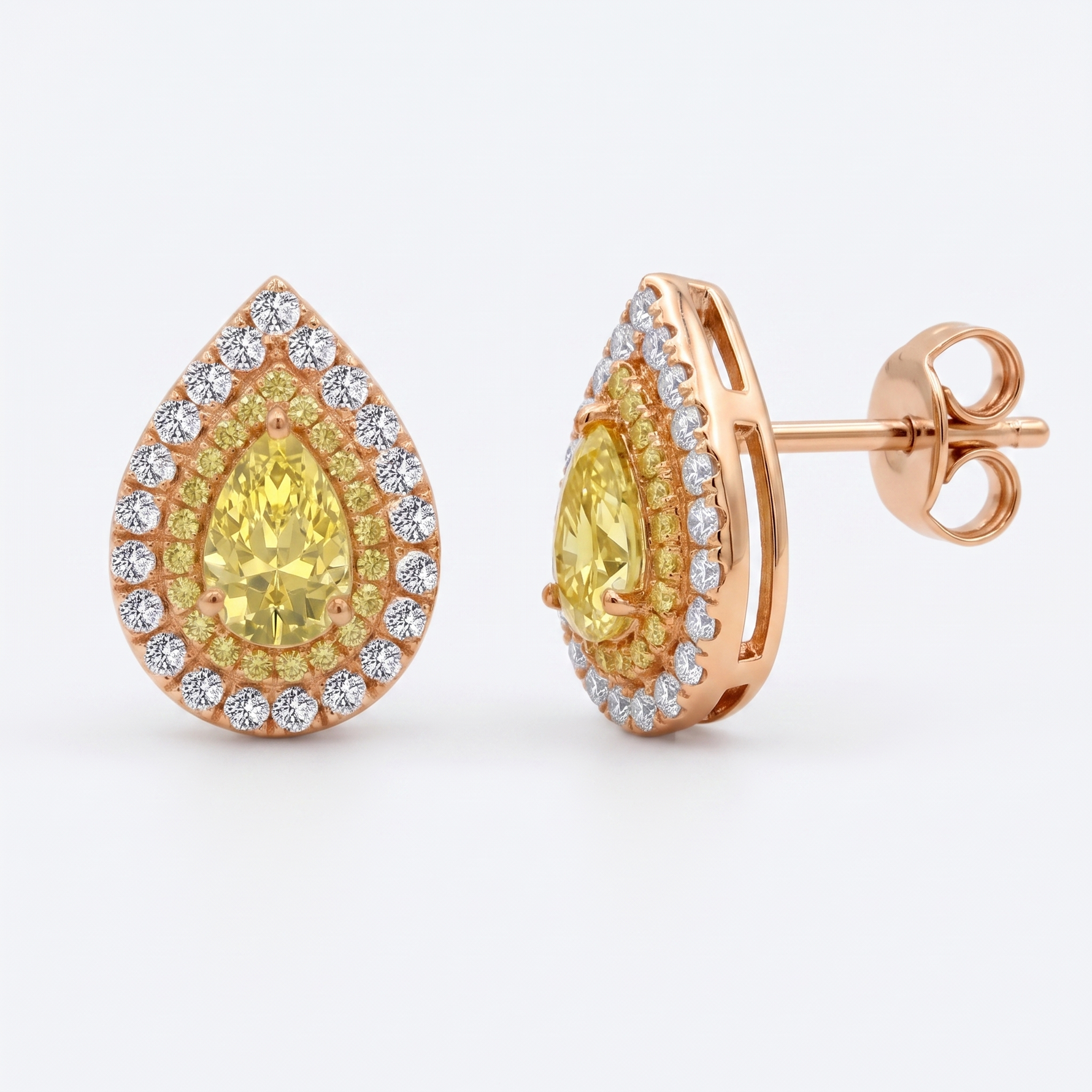Pear Shape Natural Fancy Yellow Diamond Halo Studs RG
