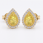 Pear Shape Natural Fancy Yellow Diamond Halo Studs YG 2