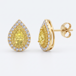 Pear Shape Natural Fancy Yellow Diamond Halo Studs YG