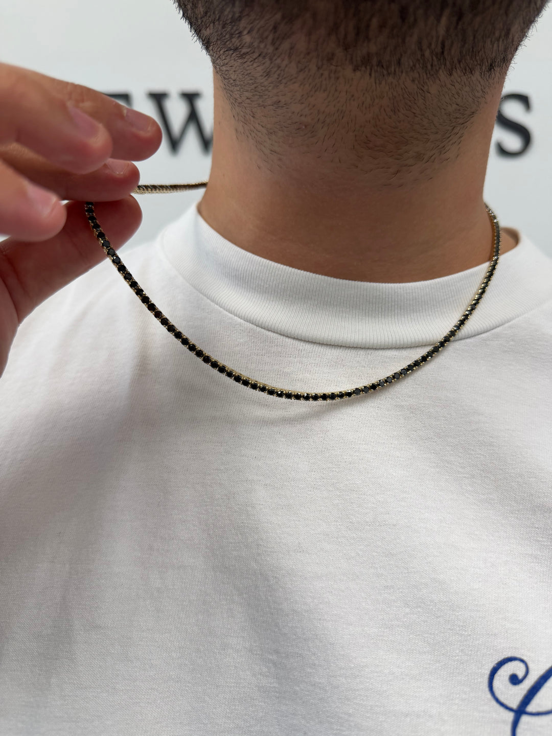 Men's Black Diamond Tennis Necklace 14K Solid Gold