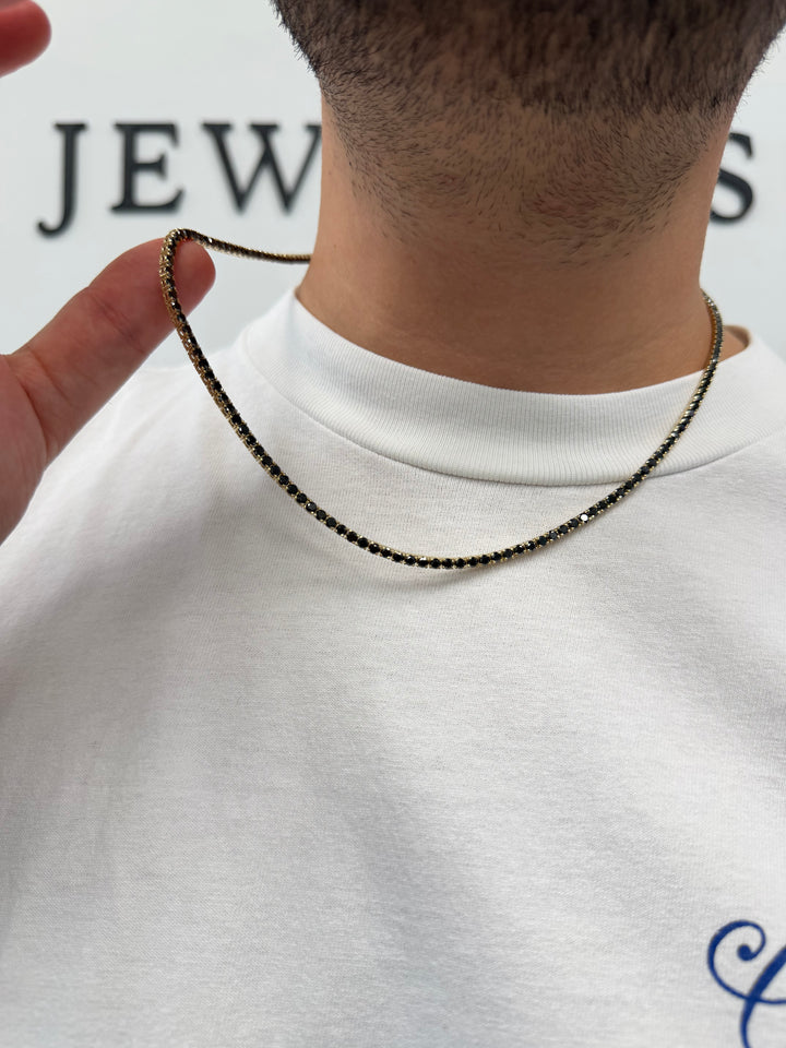 Men's Black Diamond Tennis Necklace 14K Solid Gold
