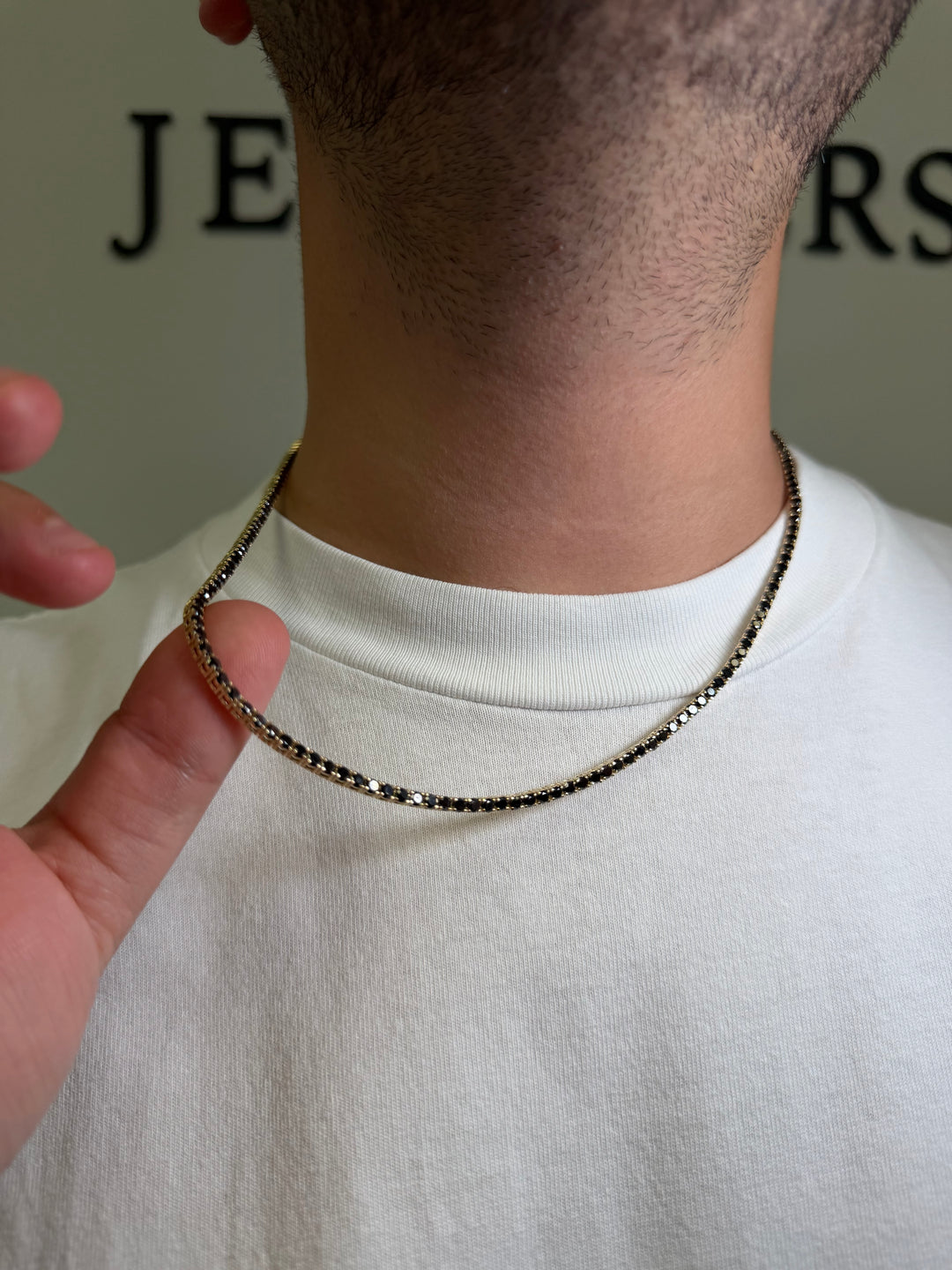 Men's Black Diamond Tennis Necklace 14K Solid Gold