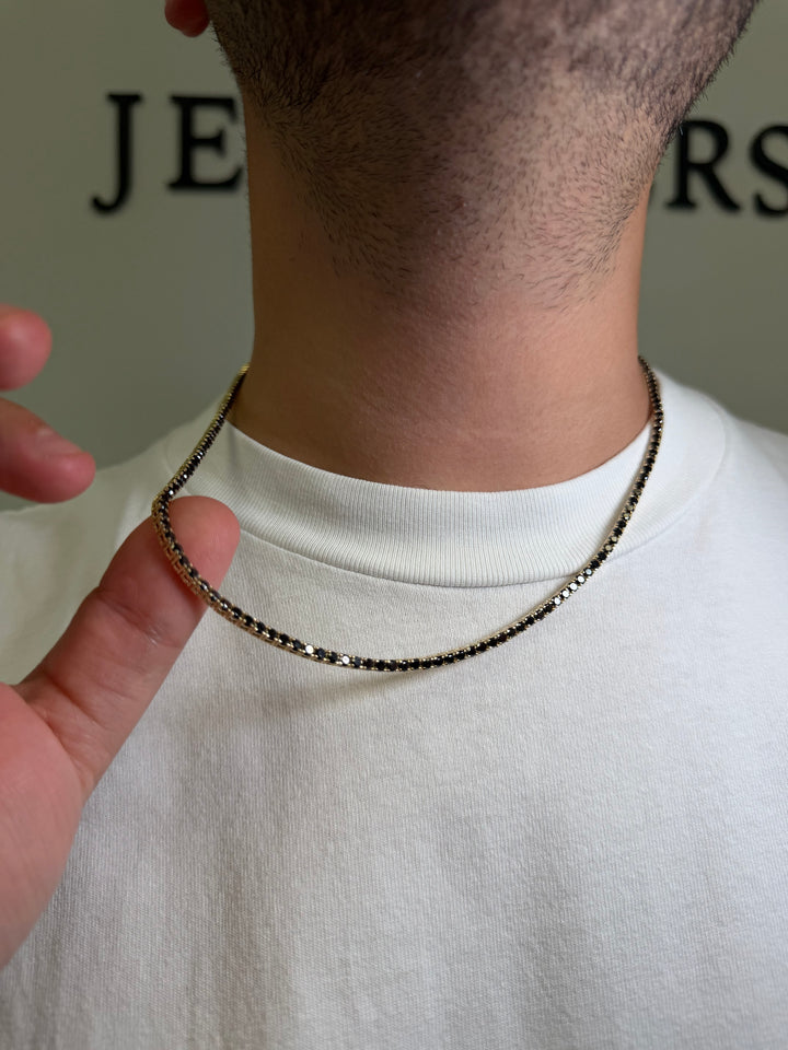 Men's Black Diamond Tennis Necklace 14K Solid Gold