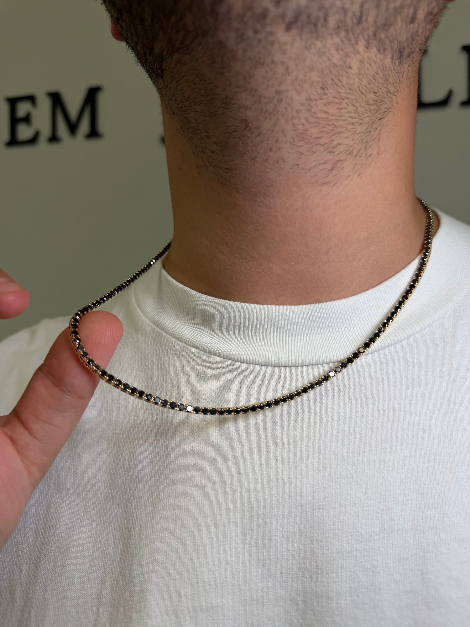 Men's Black Diamond Tennis Necklace 14K Solid Gold