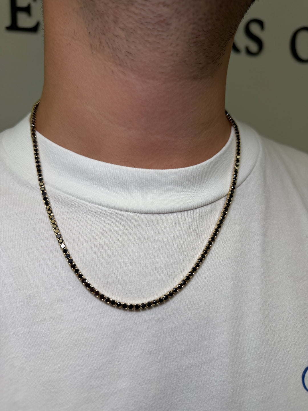 Men's Black Diamond Tennis Necklace 14K Solid Gold