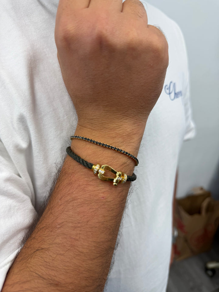 Men's Natural Black Diamond Tennis Bracelet in 14K Solid Gold