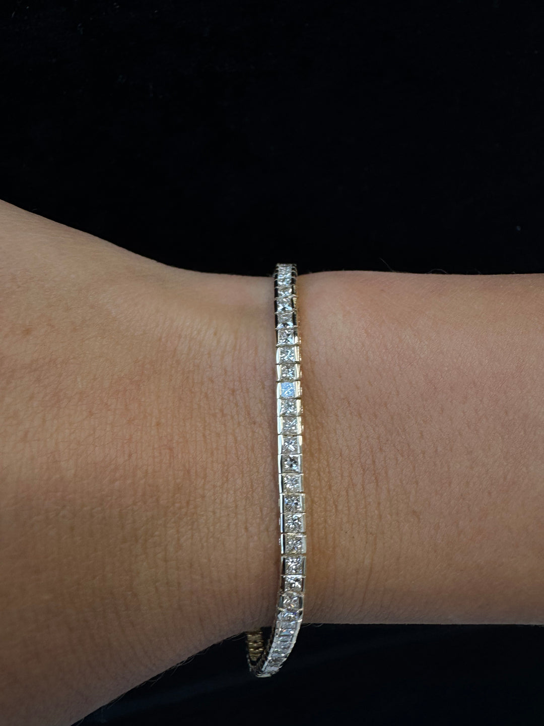 Princess Cut Natural Diamond Tennis Bracelet 18K Solid Gold