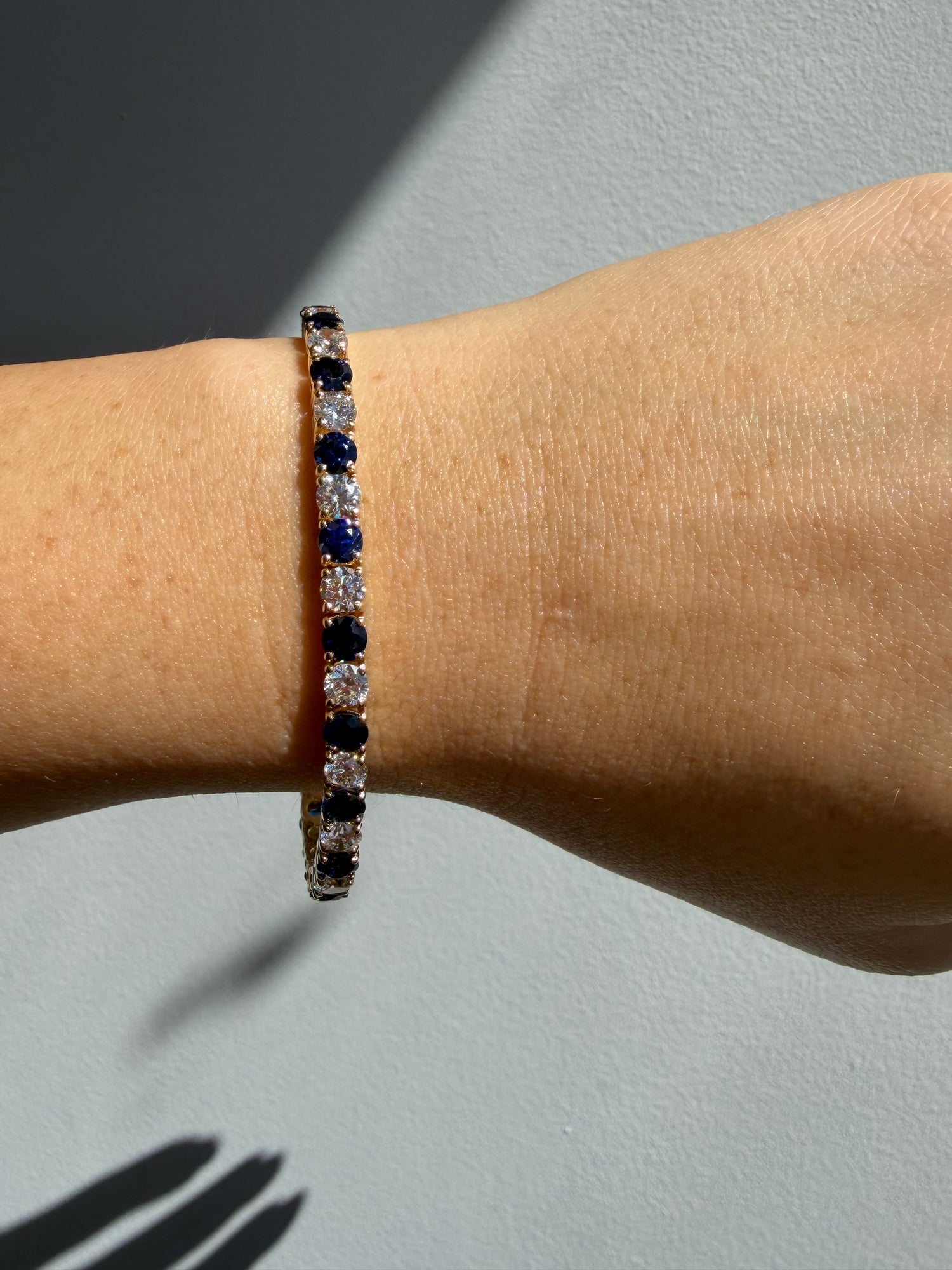 Alternating Natural Diamond & Sapphire Tennis Bracelet 18K Solid Gold