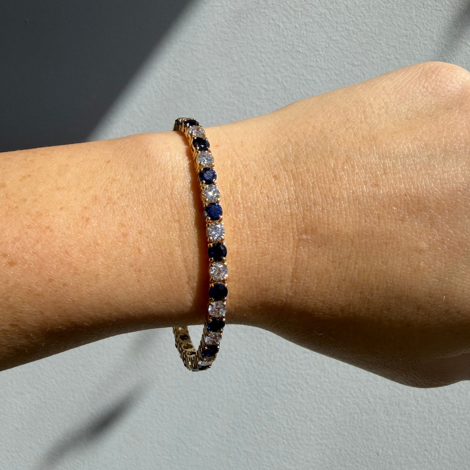 Alternating Natural Diamond & Sapphire Tennis Bracelet 14K Solid Gold