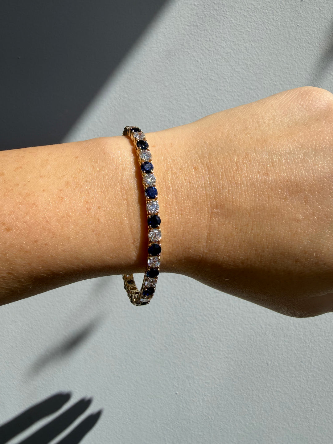 Alternating Natural Diamond & Sapphire Tennis Bracelet 18K Solid Gold