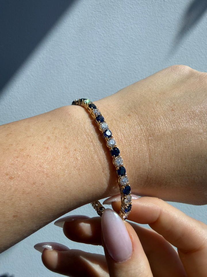 Alternating Natural Diamond & Sapphire Tennis Bracelet 14K Solid Gold