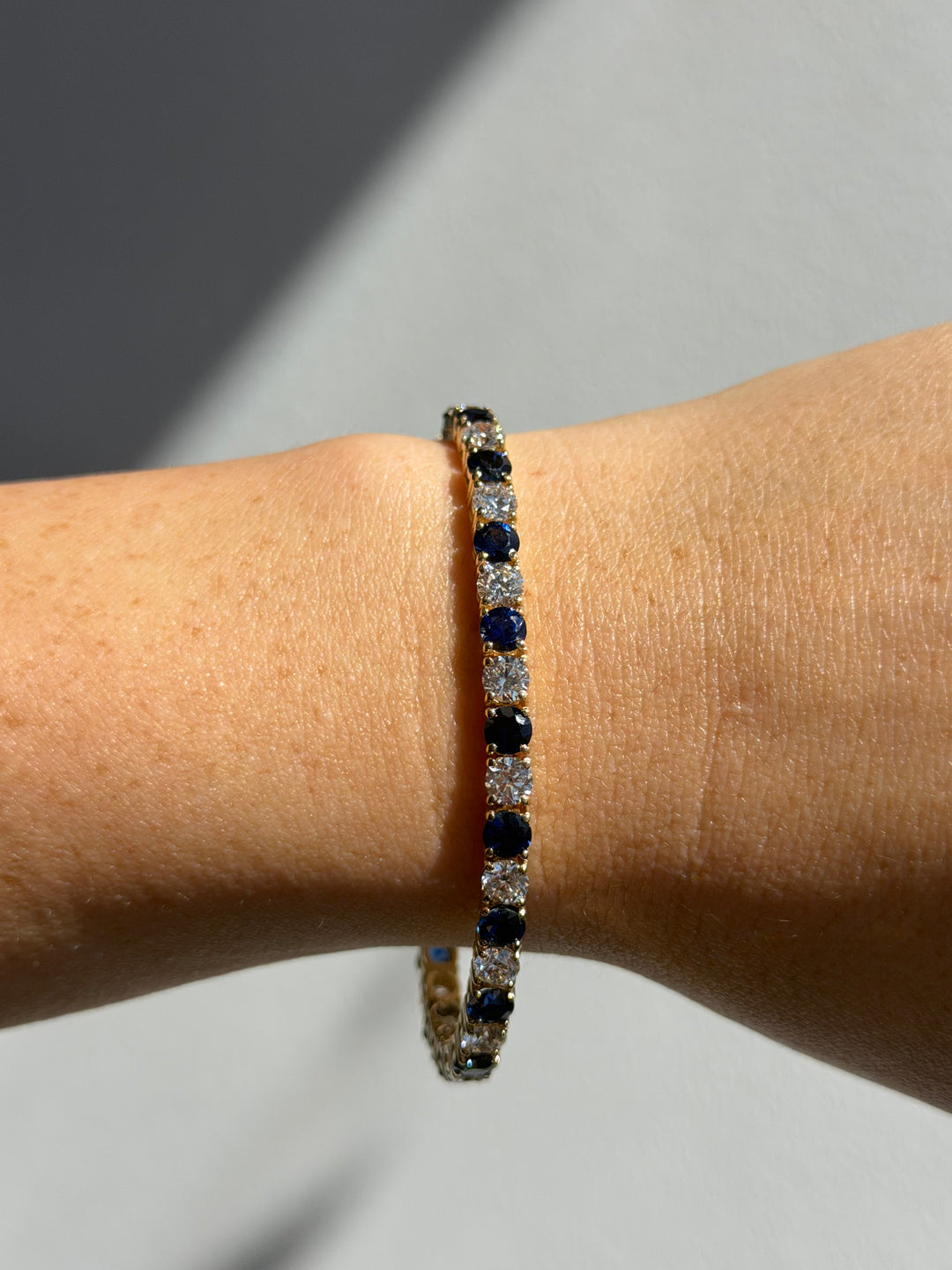 Alternating Natural Diamond & Sapphire Tennis Bracelet 14K Solid Gold