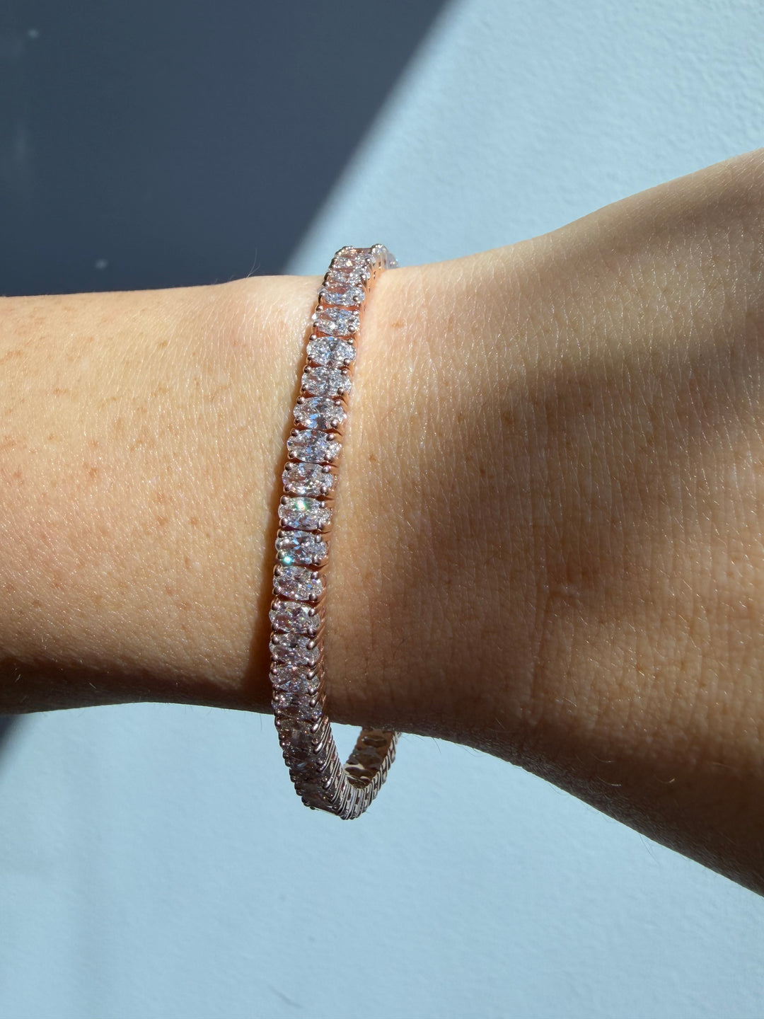 4 Prong Oval Shape Natural Diamond Tennis Bracelet 14K Solid Gold