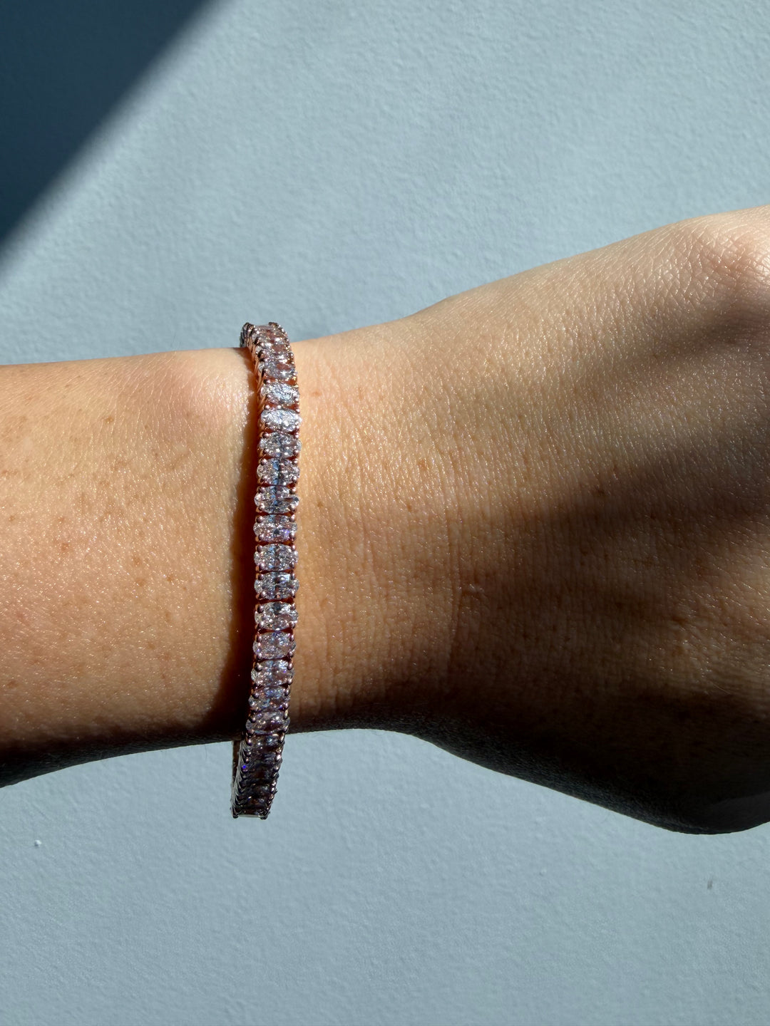 4 Prong Oval Shape Natural Diamond Tennis Bracelet 18K Solid Gold