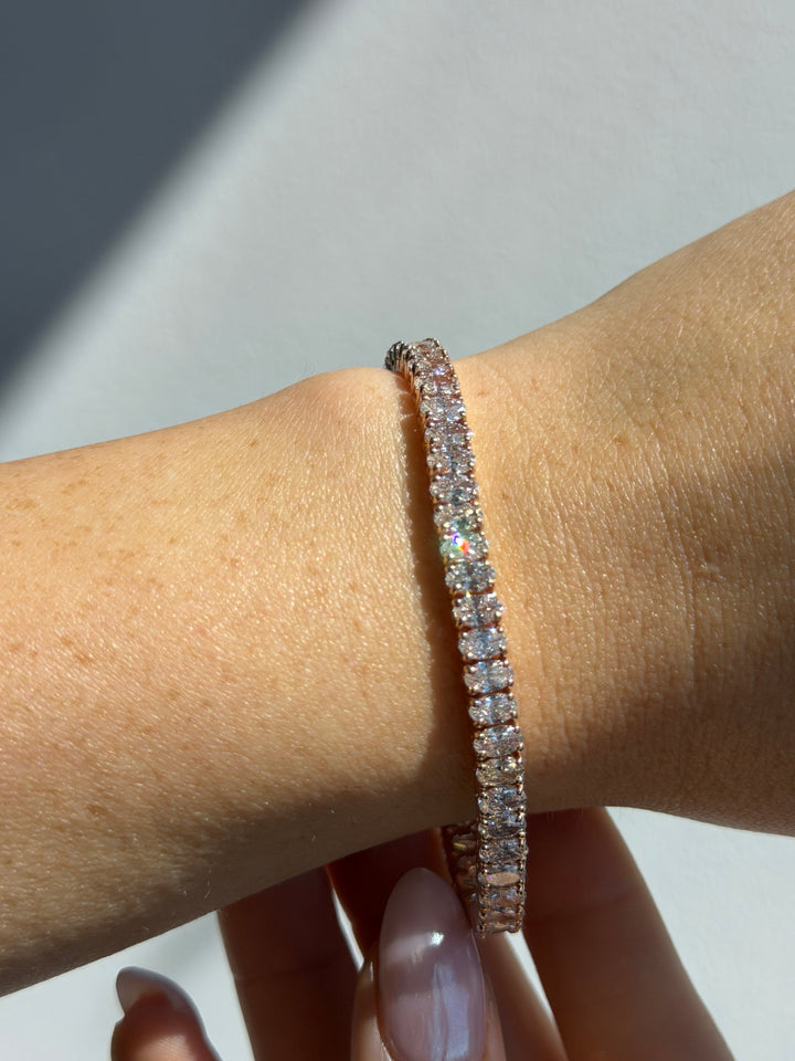 4 Prong Oval Shape Natural Diamond Tennis Bracelet 14K Solid Gold