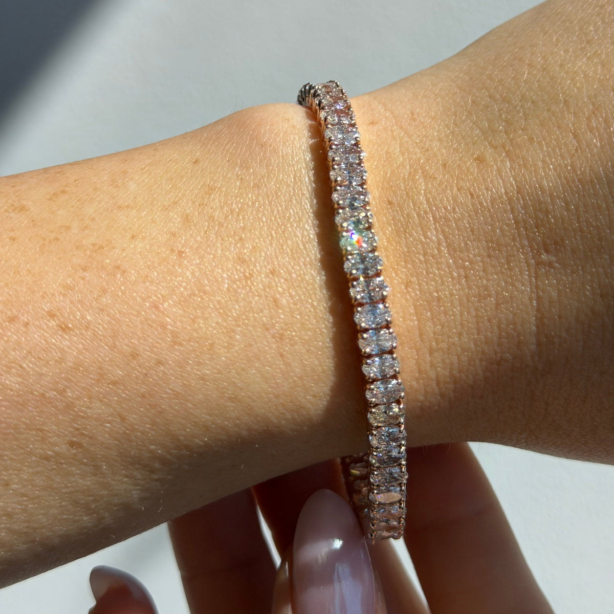 4 Prong Oval Shape Natural Diamond Tennis Bracelet 18K Solid Gold