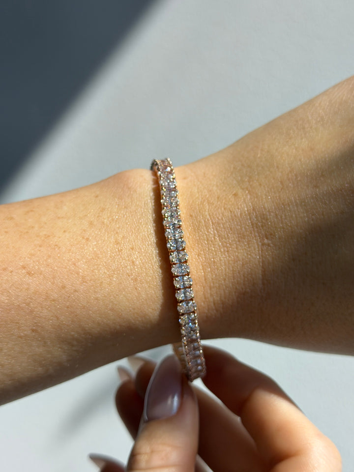 4 Prong Oval Shape Natural Diamond Tennis Bracelet 14K Solid Gold