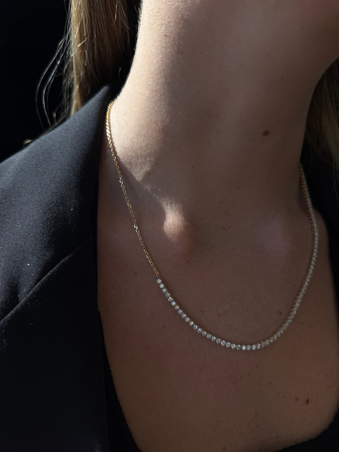 Halfway 4-Prong Natural Diamond Tennis Necklace