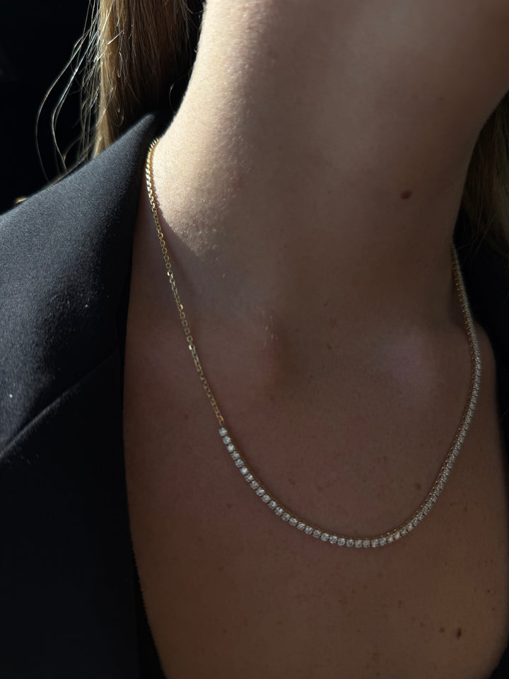 Halfway 4-Prong Natural Diamond Tennis Necklace