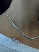Paper Clip and Bezel Set-Diamond Tennis Necklace-4CT-8CT-14K- Paper Clip Yellow Gold-Tennis Necklace White Gold-Actual Wear
