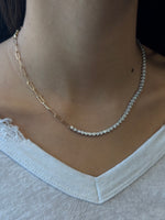 Paper Clip and Bezel Set Diamond Tennis Necklace-4CT-8CT-14K- Paper Clip Yellow Gold-Tennis Necklace White Gold-Worn