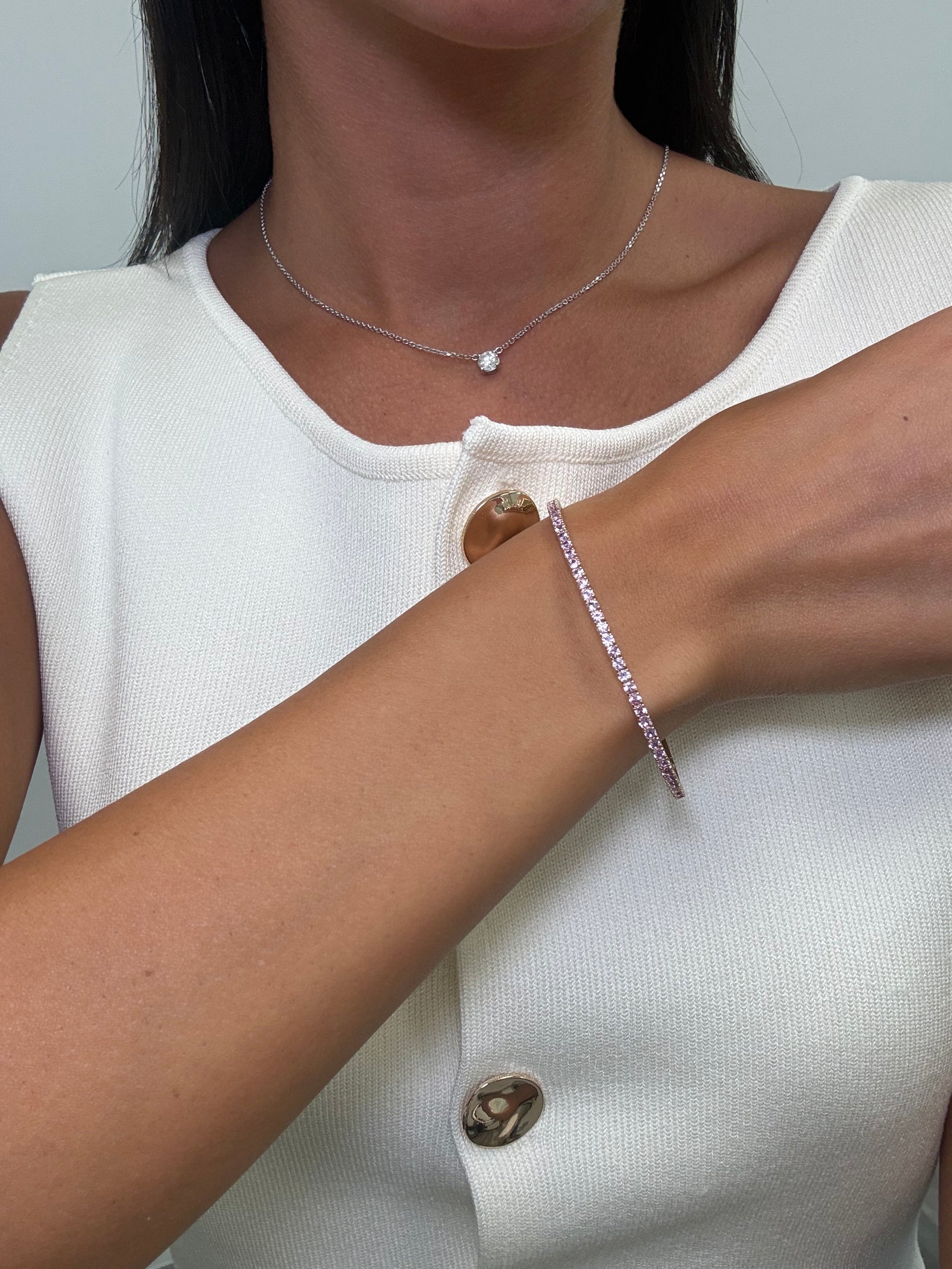 Flexible Natural Pink Sapphire Bangle 14K Solid Gold Lifestyle 