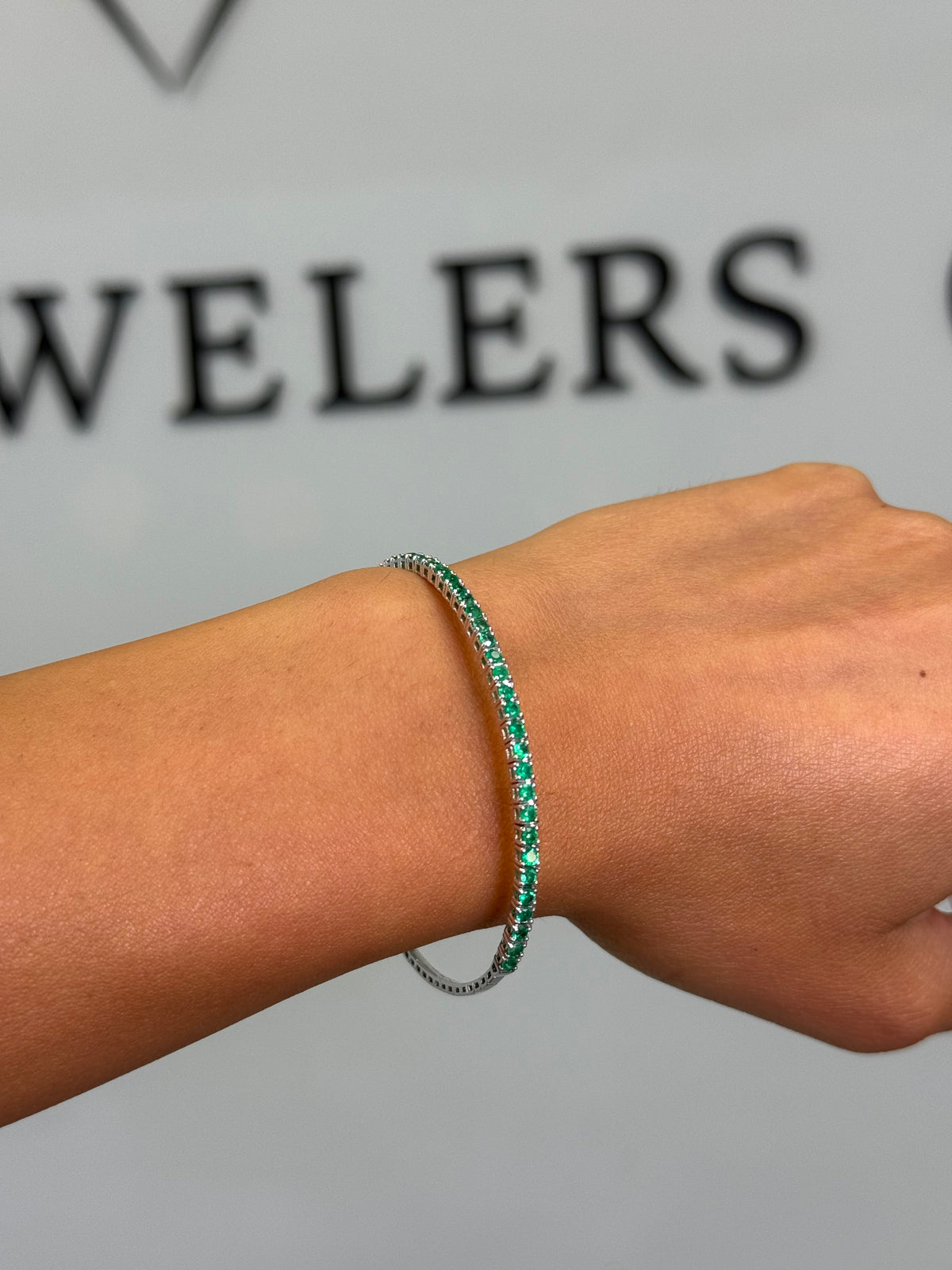 Flexible Natural Green Emerald Bangle 14K lifestyle 3