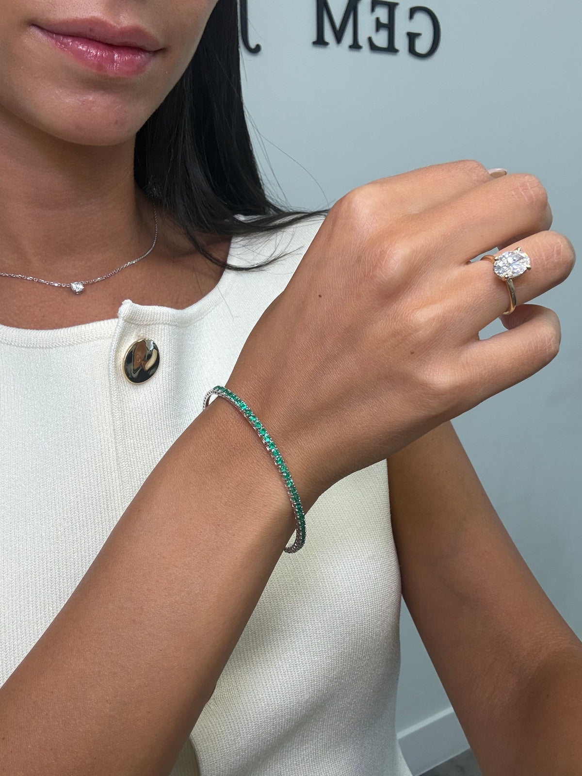 Flexible Natural Green Emerald Bangle 14K lifestyle 2
