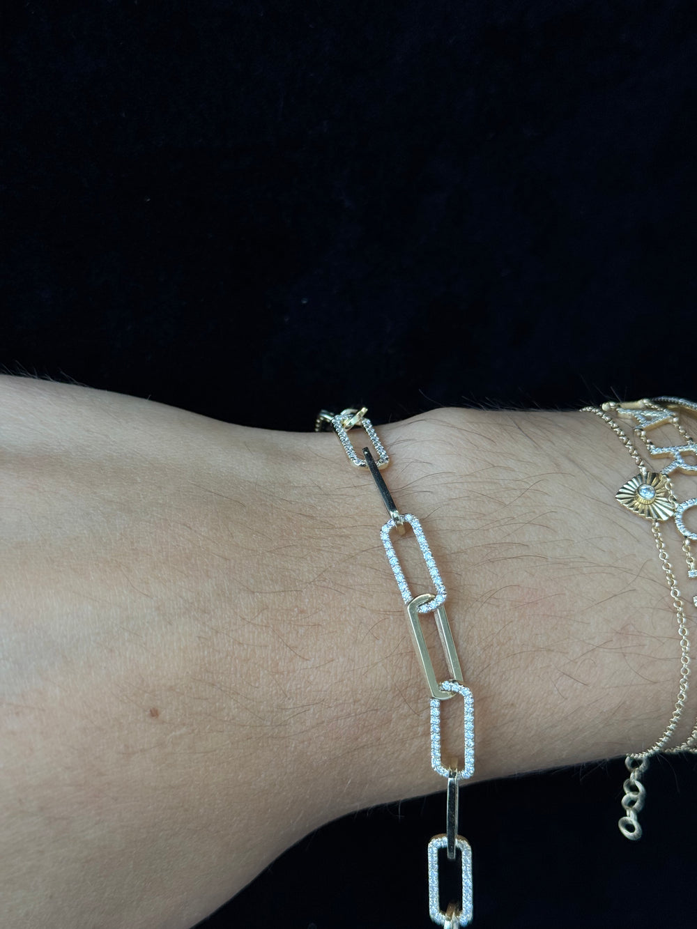 Natural Diamond Paperclip Chain Bracelet Solid Gold