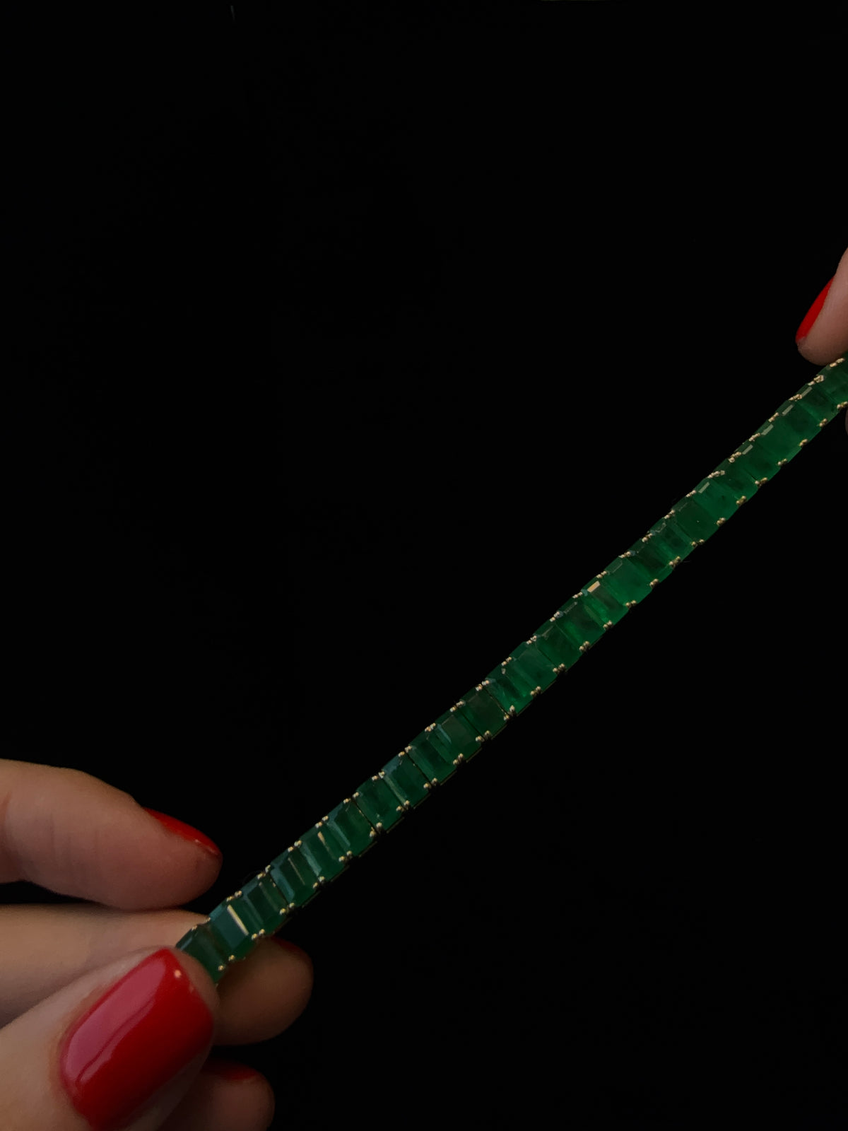 15CT Emerald Cut Natural Green Emerald Tennis Bracelet Solid Gold Lifestyle 3