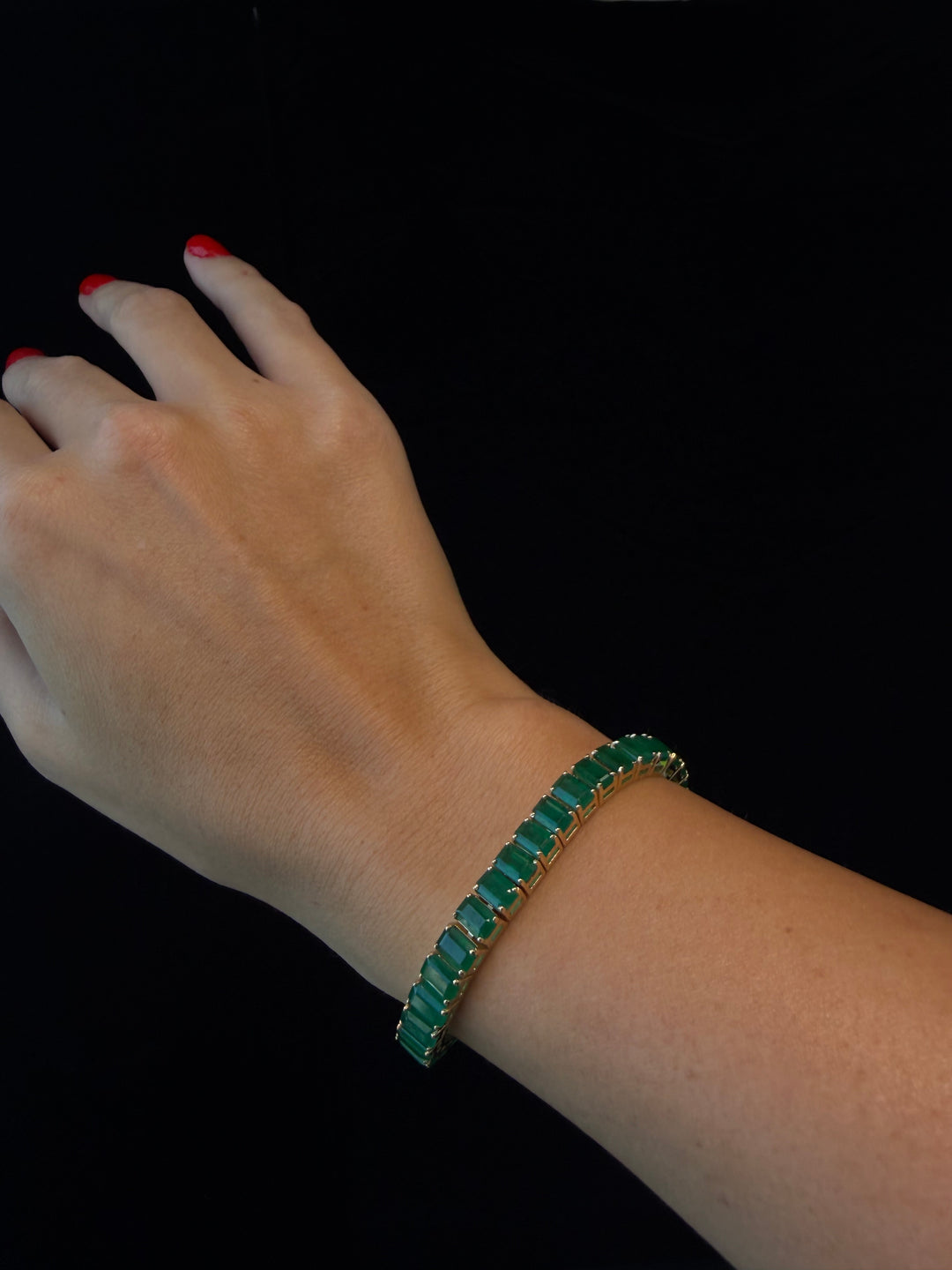15CT Emerald Cut Natural Green Emerald Tennis Bracelet Solid Gold Lifestyle
