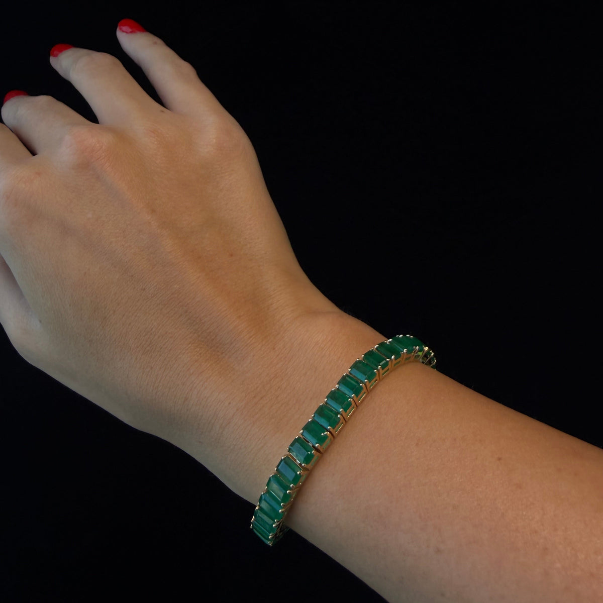 15CT Emerald Cut Natural Green Emerald Tennis Bracelet Solid Gold Lifestyle