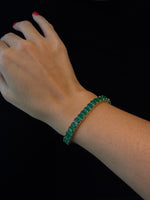 15CT Emerald Cut Natural Green Emerald Tennis Bracelet Solid Gold Lifestyle 2