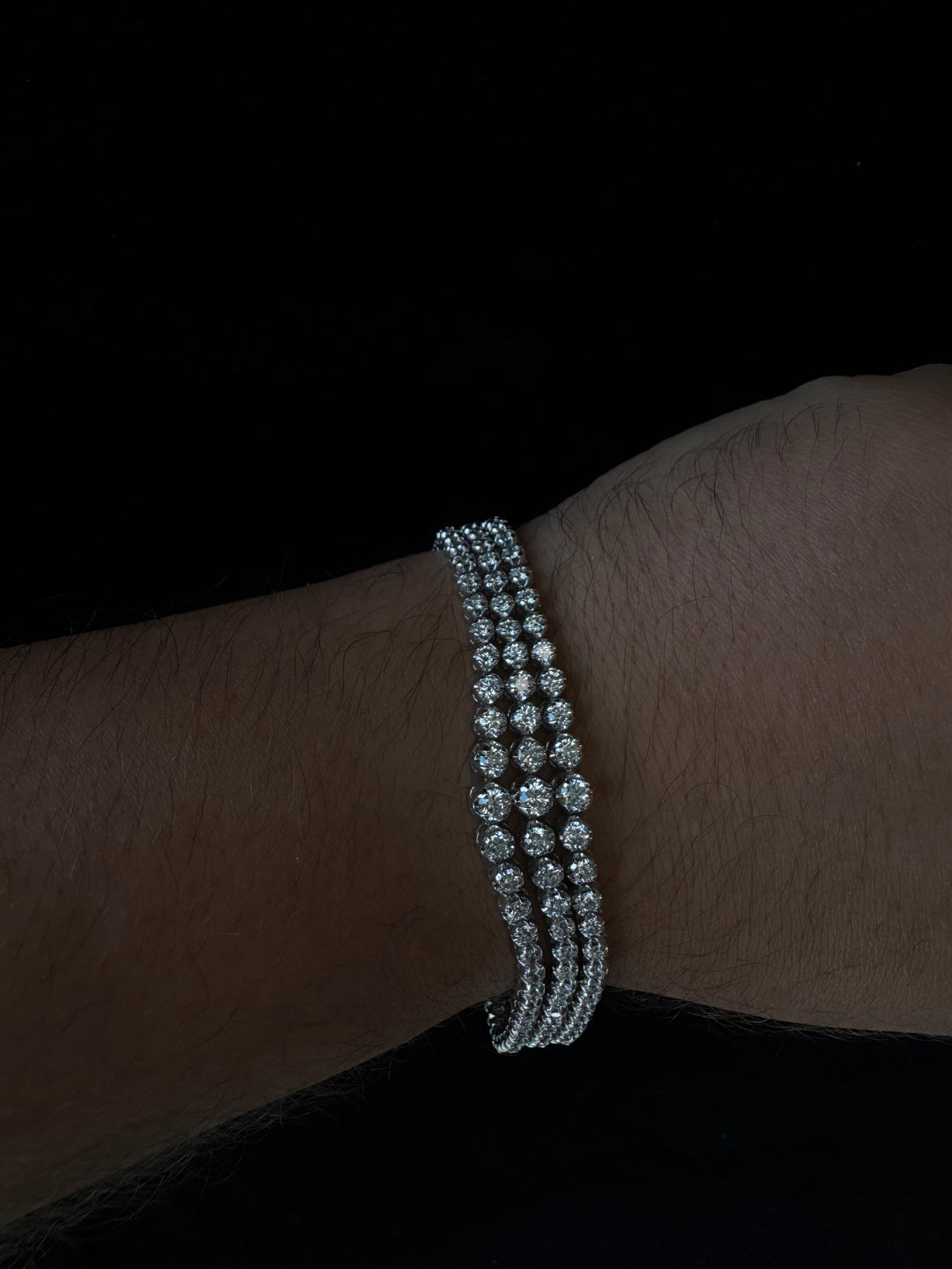 Triple Row Graduated Natural Diamond Tennis Bracelet 18K Solid Gold
