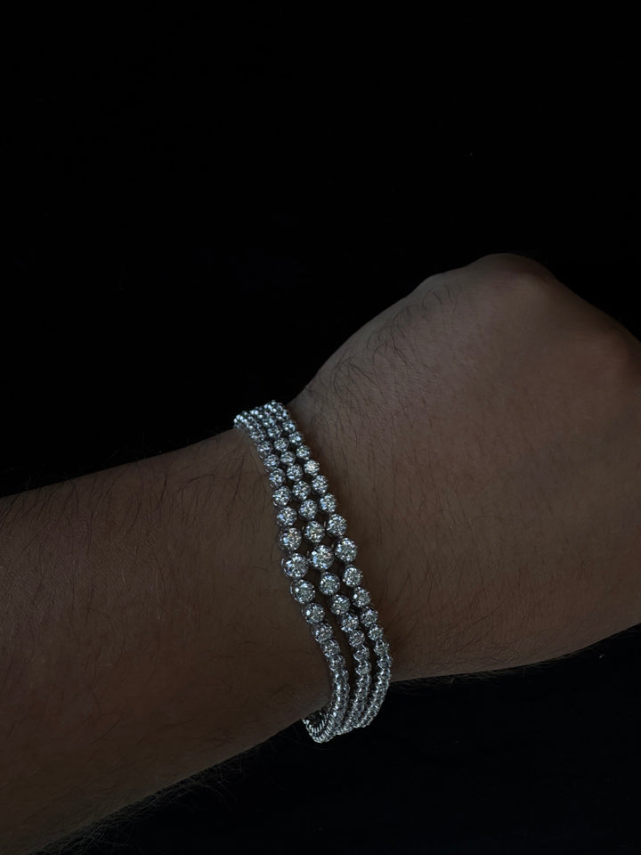 Triple Row Graduated Natural Diamond Tennis Bracelet 18K Solid Gold