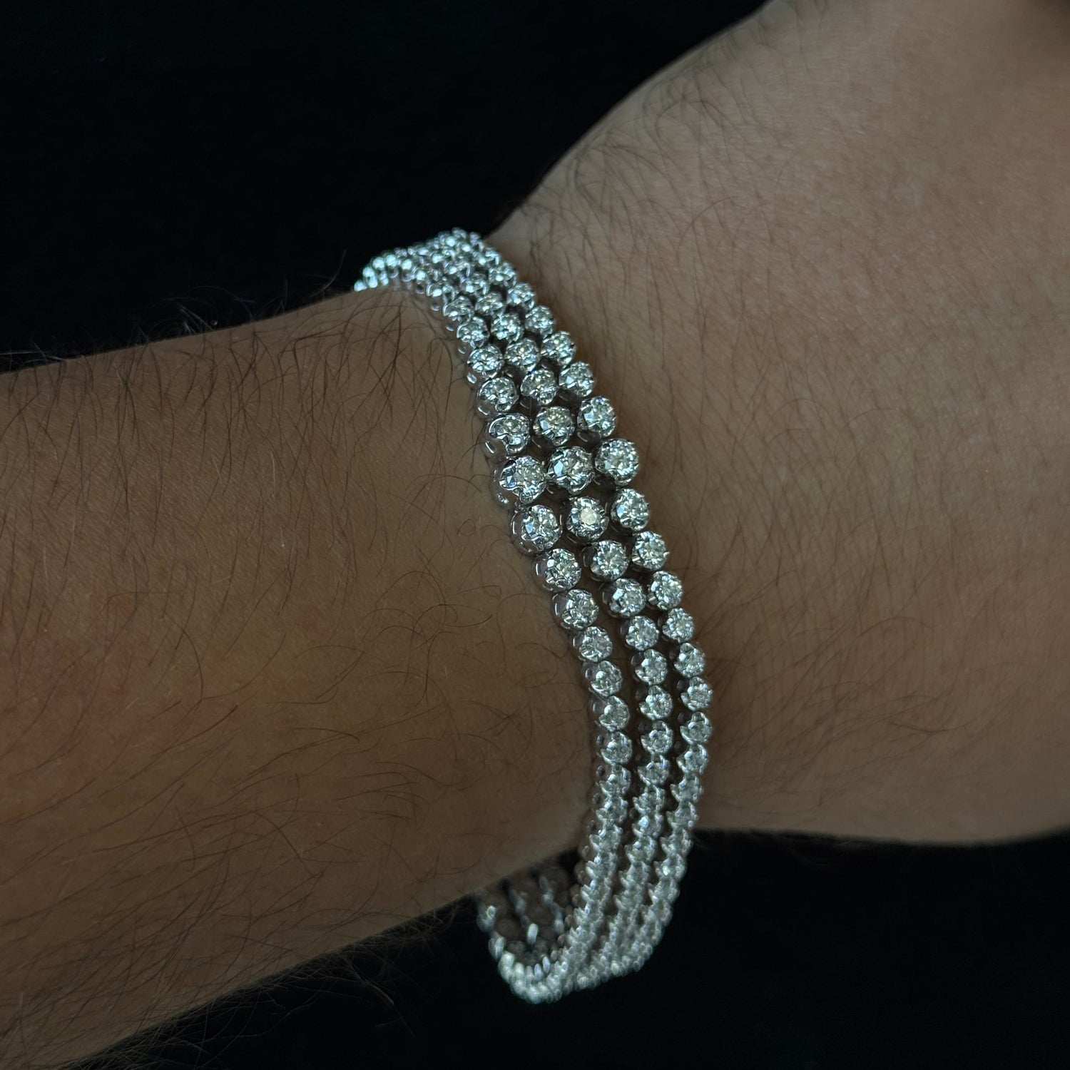 Triple Row Graduated Natural Diamond Tennis Bracelet 14K Solid Gold