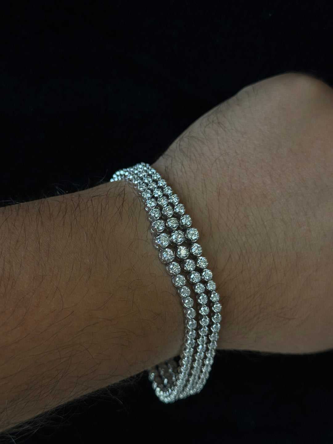 Triple Row Graduated Natural Diamond Tennis Bracelet 18K Solid Gold