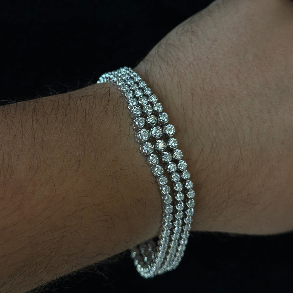Triple Row Graduated Natural Diamond Tennis Bracelet 18K Solid Gold