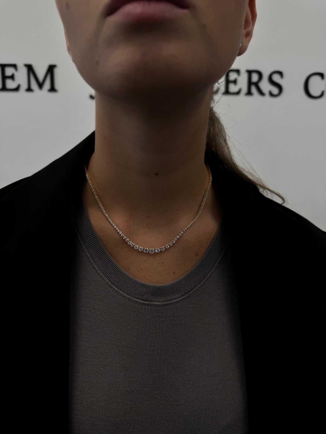 3-Prong Riviera Graduated Natural Diamond Tennis Necklace 14K Solid Gold
