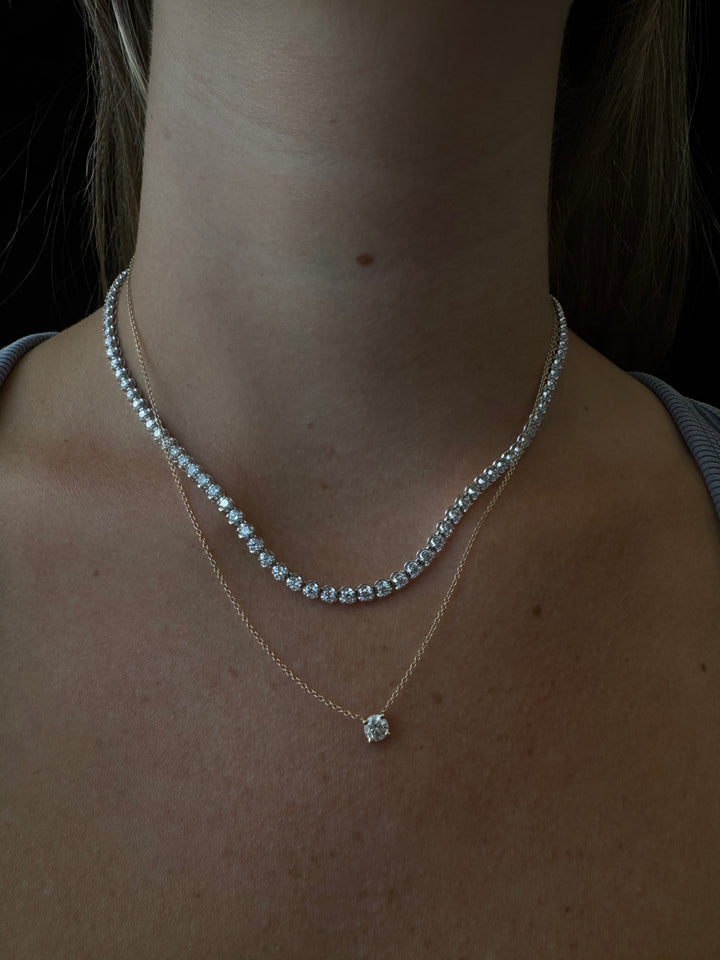Crown Prong Natural Diamond Tennis Necklace 18K Solid Gold ( Illusion Setting)