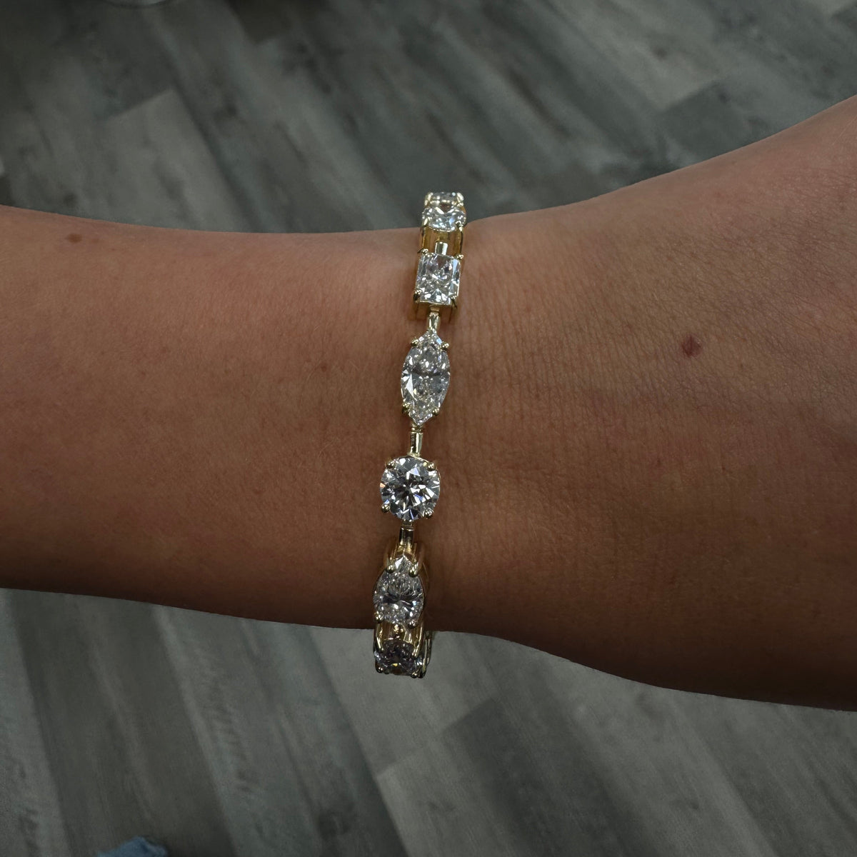 Mixed Multi Shape Natural Diamond Tennis Bracelet 14K Solid Gold