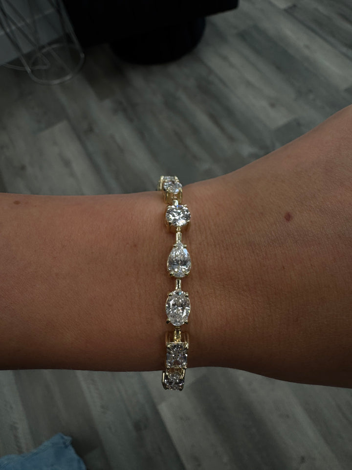 Mixed Shape Natural Diamond Tennis Bracelet 14K Solid Gold