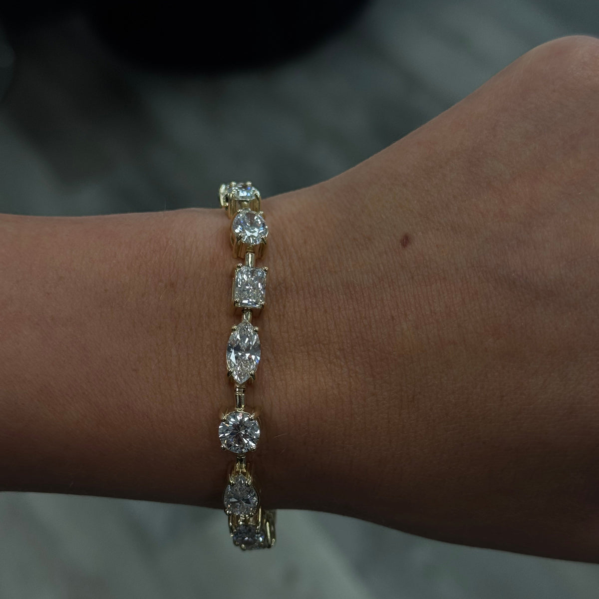 Mixed Multi Shape Natural Diamond Tennis Bracelet 18K Solid Gold